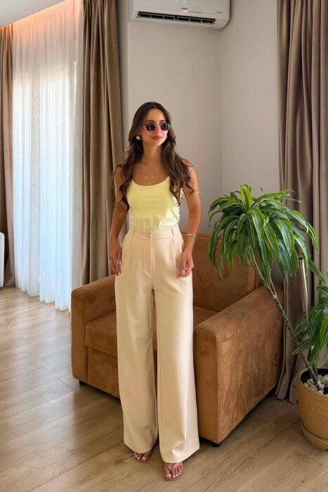 ONE COLOR SIMPLE WOMEN TROUSERS CREAM/KREM 
