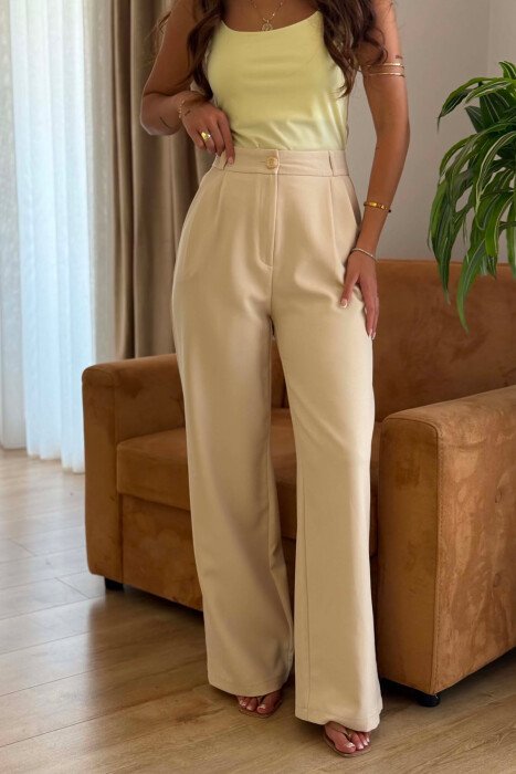 ONE COLOR SIMPLE WOMEN TROUSERS CREAM/KREM - 2