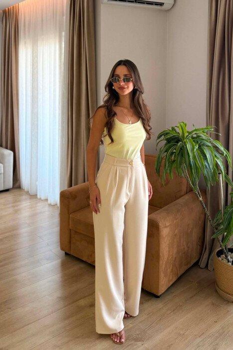 ONE COLOR SIMPLE WOMEN TROUSERS CREAM/KREM - 4
