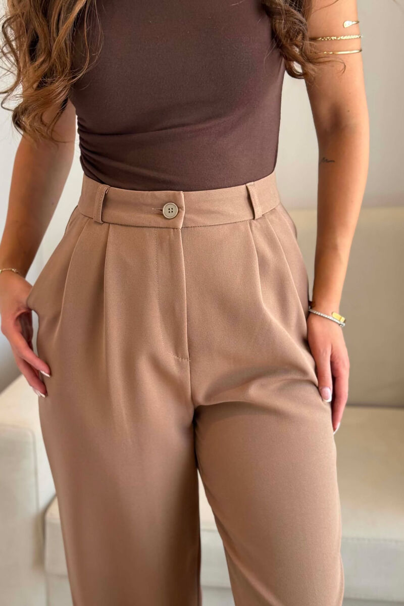 ONE COLOR SIMPLE WOMEN TROUSERS DARK BEIGE/BEZHE ERRET - 3
