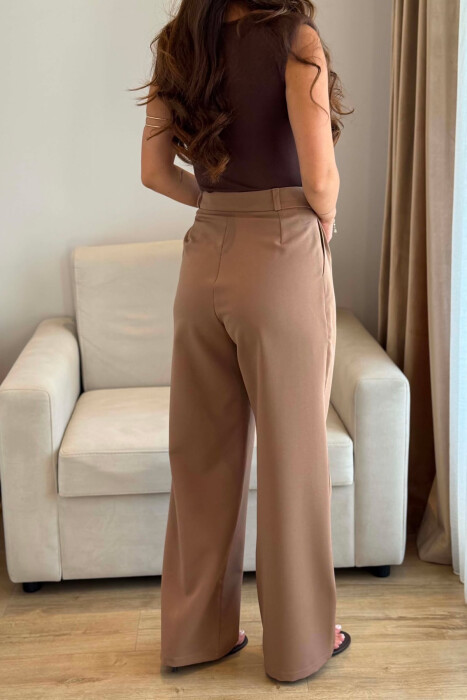 ONE COLOR SIMPLE WOMEN TROUSERS DARK BEIGE/BEZHE ERRET - 5