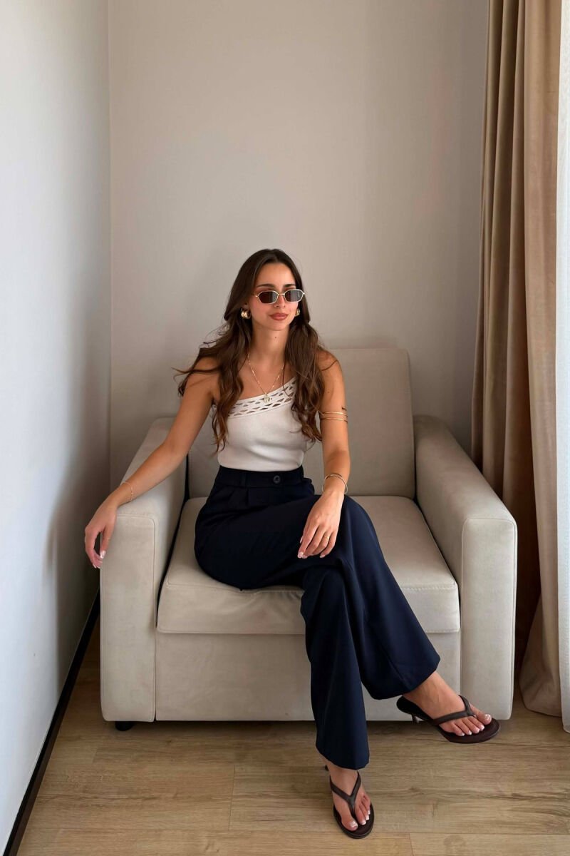 ONE COLOR SIMPLE WOMEN TROUSERS DARK BLUE/BEE - 3