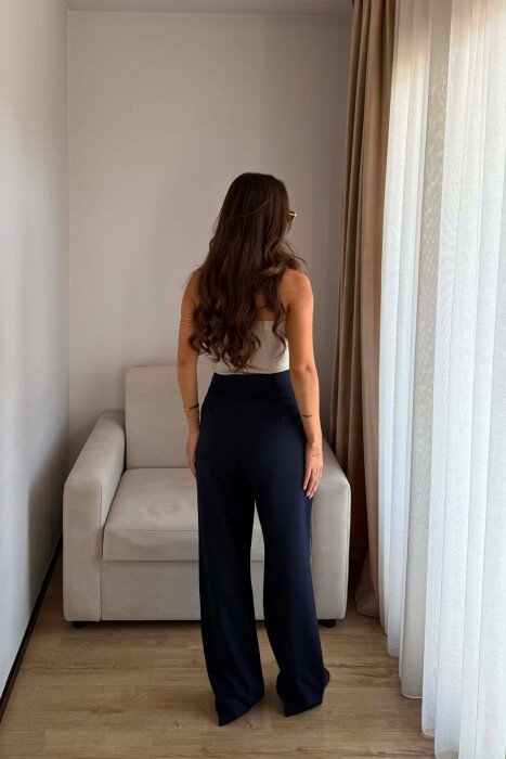 ONE COLOR SIMPLE WOMEN TROUSERS DARK BLUE/BEE - 5