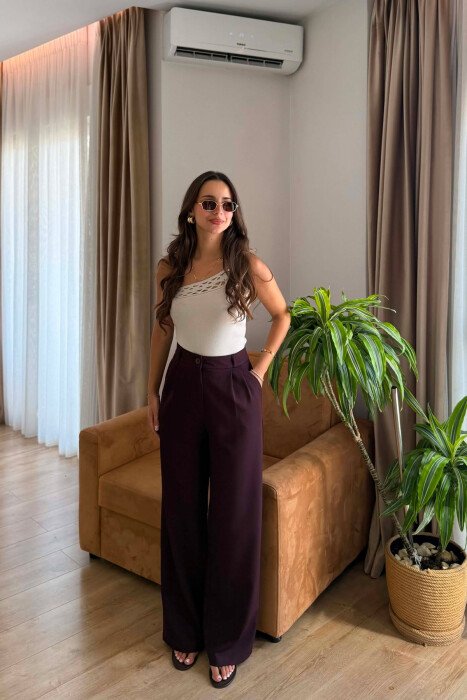 ONE COLOR SIMPLE WOMEN TROUSERS DARK BURGUNDY/VISHNJE E ERRET - KLAUDIO FASHION