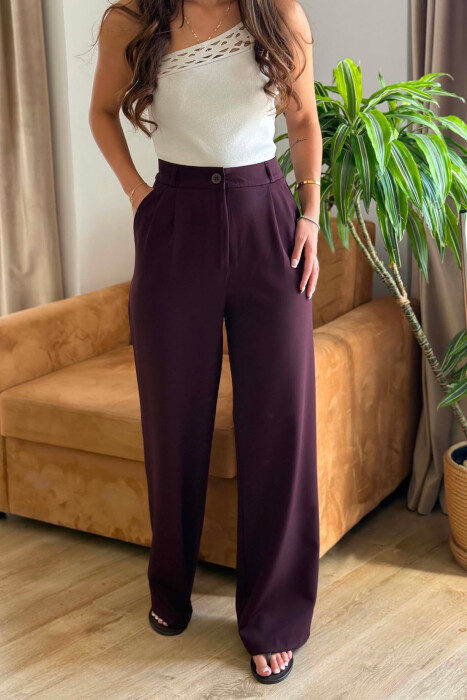 ONE COLOR SIMPLE WOMEN TROUSERS DARK BURGUNDY/VISHNJE E ERRET - 2