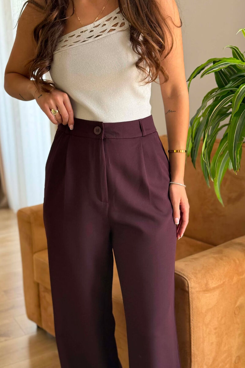 ONE COLOR SIMPLE WOMEN TROUSERS DARK BURGUNDY/VISHNJE E ERRET - 3