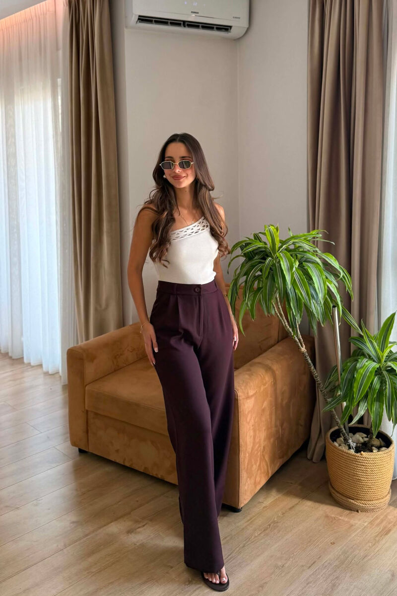 ONE COLOR SIMPLE WOMEN TROUSERS DARK BURGUNDY/VISHNJE E ERRET - 4