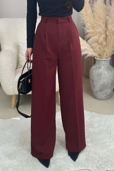 ONE COLOR SIMPLE WOMEN TROUSERS DARK BURGUNDY/VISHNJE E ERRET - KLAUDIO FASHION