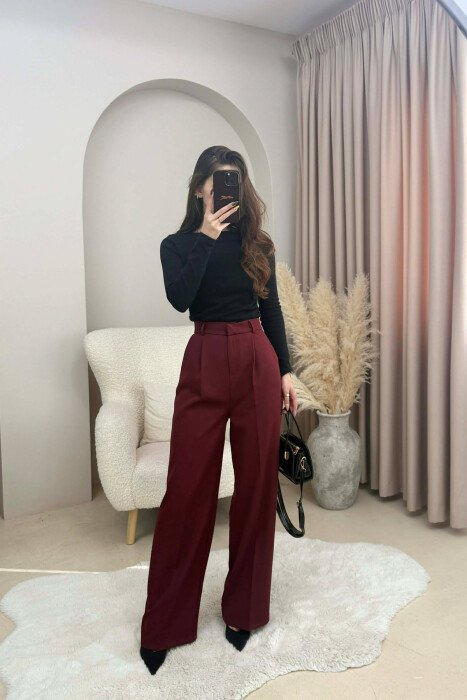 ONE COLOR SIMPLE WOMEN TROUSERS DARK BURGUNDY/VISHNJE E ERRET - 4