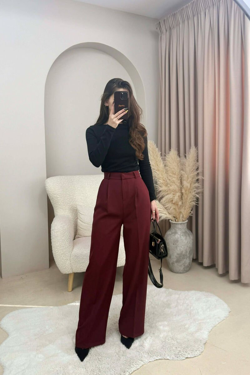 ONE COLOR SIMPLE WOMEN TROUSERS DARK BURGUNDY/VISHNJE E ERRET - 4