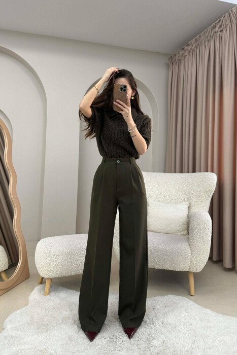 ONE COLOR SIMPLE WOMEN TROUSERS DARK GREEN/JEE 