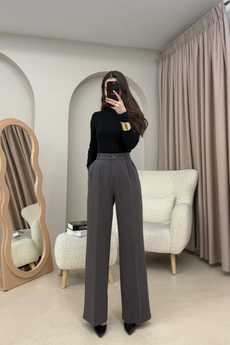 ONE COLOR SIMPLE WOMEN TROUSERS DARK GREY/GEE - KLAUDIO FASHION