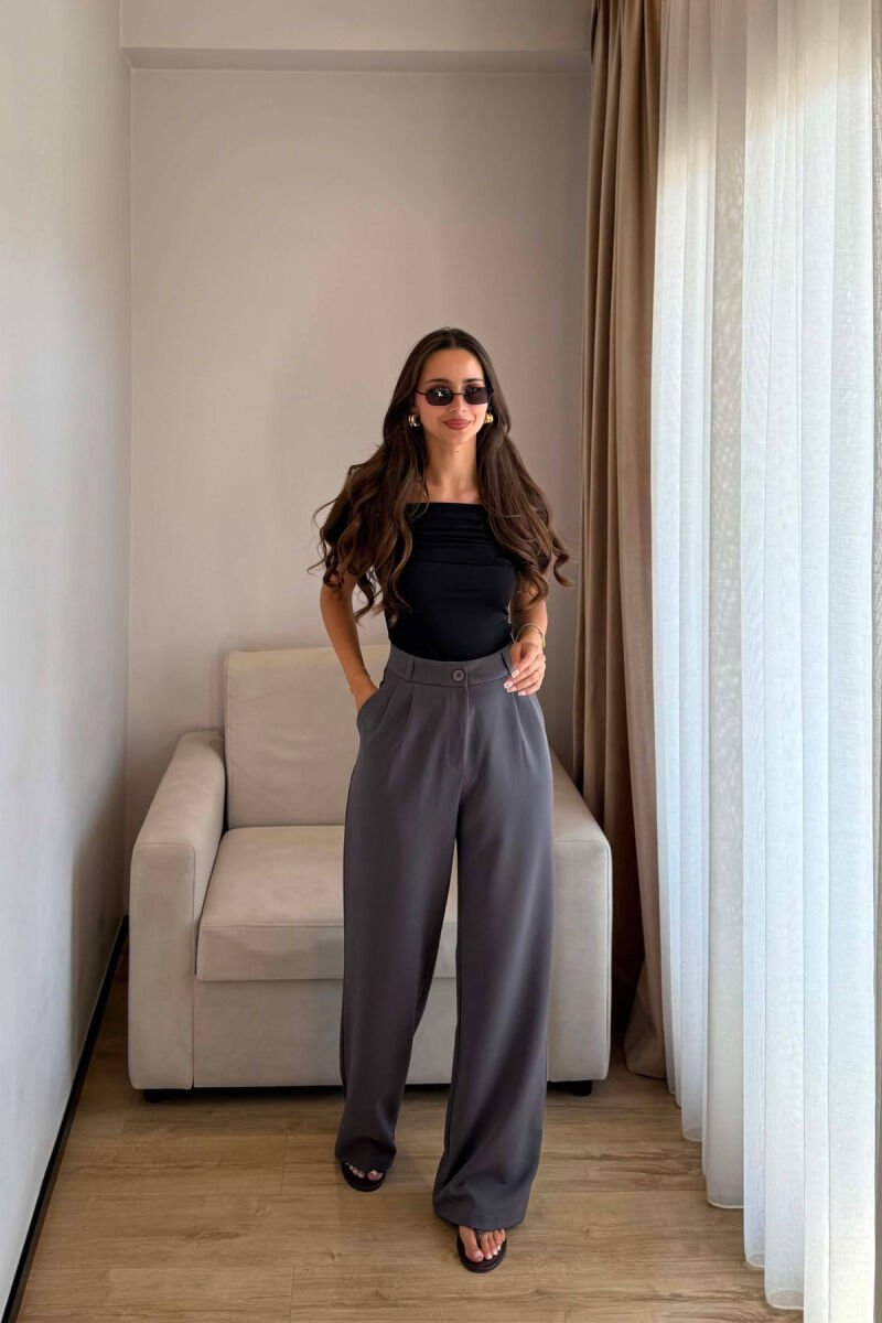 ONE COLOR SIMPLE WOMEN TROUSERS DARK GREY/GEE - 1