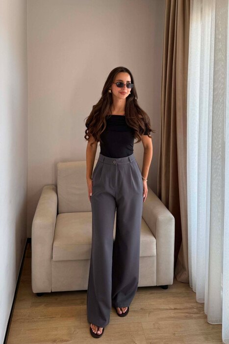 ONE COLOR SIMPLE WOMEN TROUSERS DARK GREY/GEE - 4