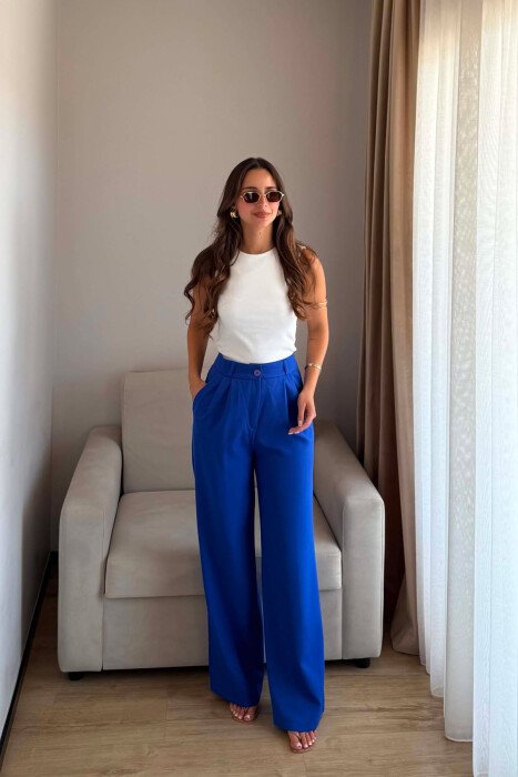 ONE COLOR SIMPLE WOMEN TROUSERS ELECTRIC BLUE/BLEL 