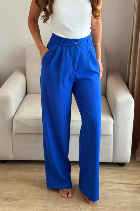 ONE COLOR SIMPLE WOMEN TROUSERS ELECTRIC BLUE/BLEL - 2