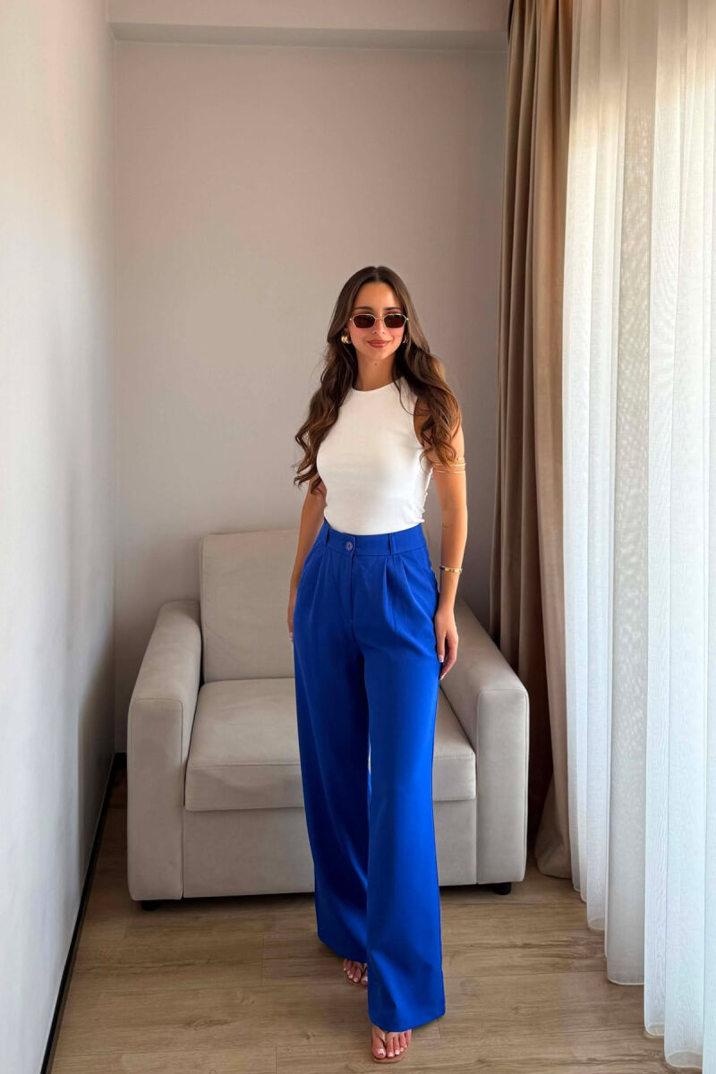 ONE COLOR SIMPLE WOMEN TROUSERS ELECTRIC BLUE/BLEL - 4