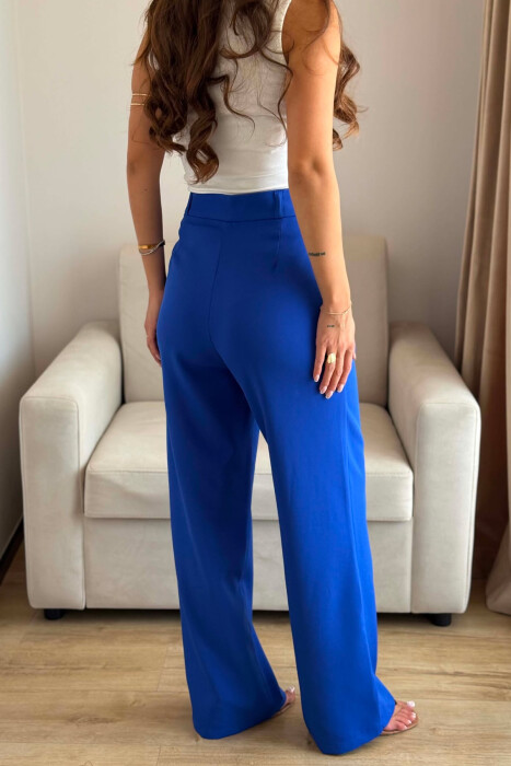 ONE COLOR SIMPLE WOMEN TROUSERS ELECTRIC BLUE/BLEL - 5
