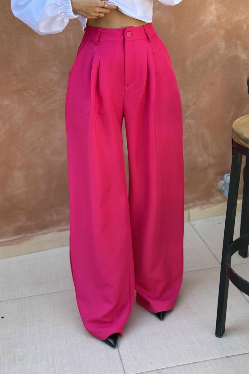ONE COLOR SIMPLE WOMEN TROUSERS FUCHSIA/CIKLAMI - 1