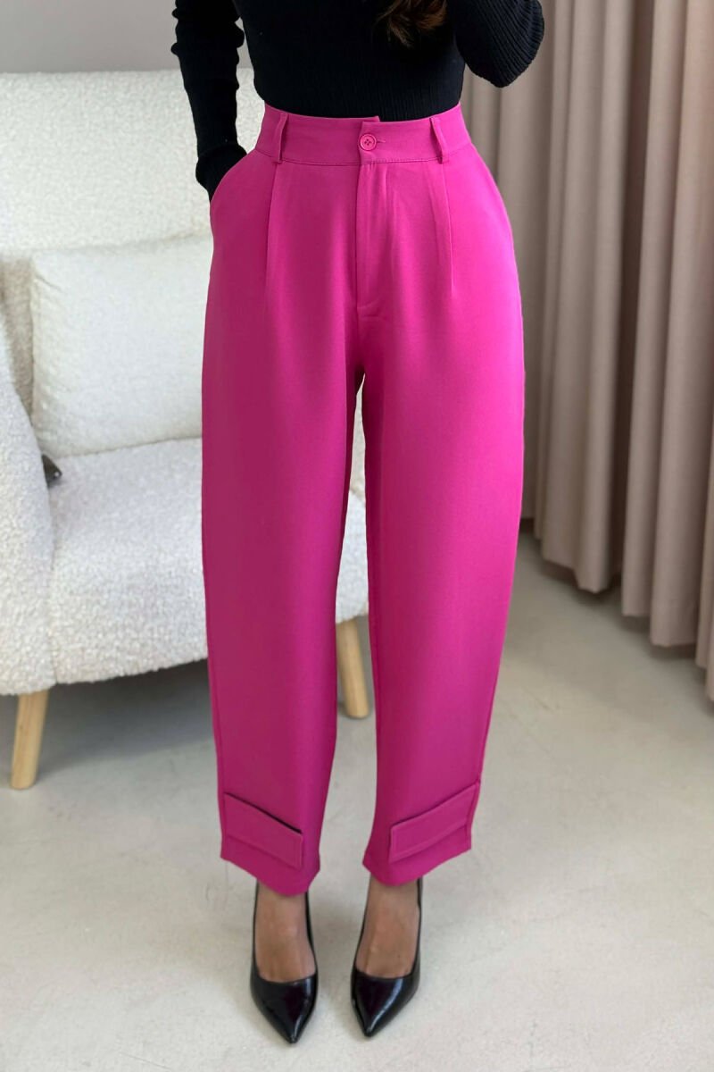 ONE COLOR SIMPLE WOMEN TROUSERS FUCHSIA/CIKLAMI - 1