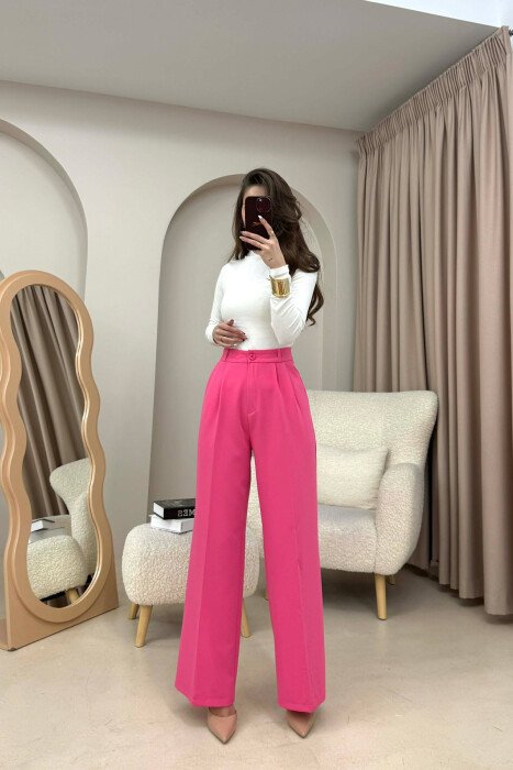 ONE COLOR SIMPLE WOMEN TROUSERS FUCHSIA/CIKLAMI - 1