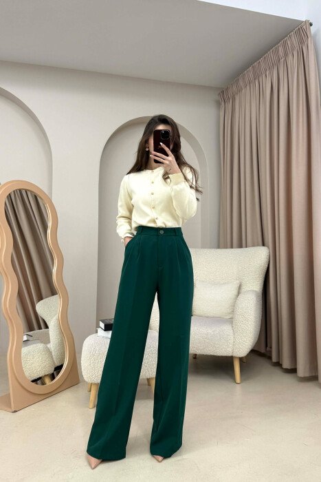 ONE COLOR SIMPLE WOMEN TROUSERS GREEN/JESHILE 