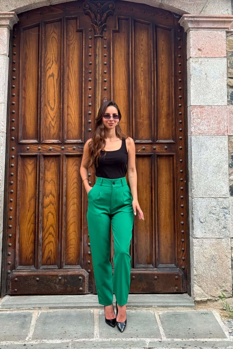 ONE COLOR SIMPLE WOMEN TROUSERS GREEN/JESHILE - 1