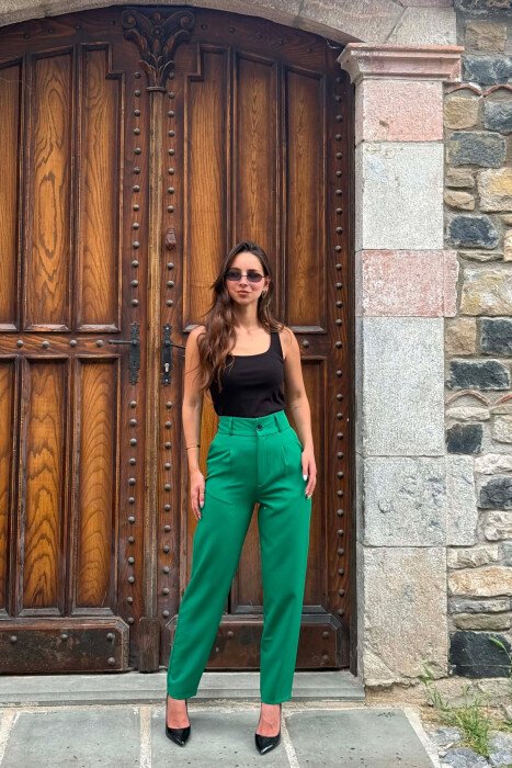 ONE COLOR SIMPLE WOMEN TROUSERS GREEN/JESHILE - 2