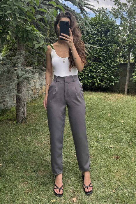 ONE COLOR SIMPLE WOMEN TROUSERS GREY/GRI - 2