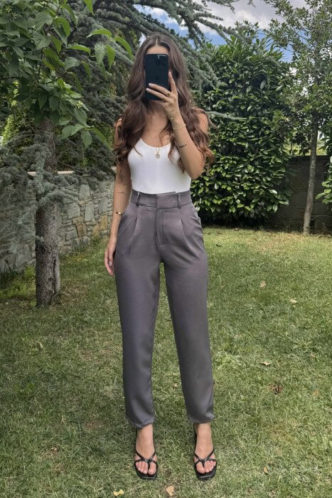 ONE COLOR SIMPLE WOMEN TROUSERS GREY/GRI - 3