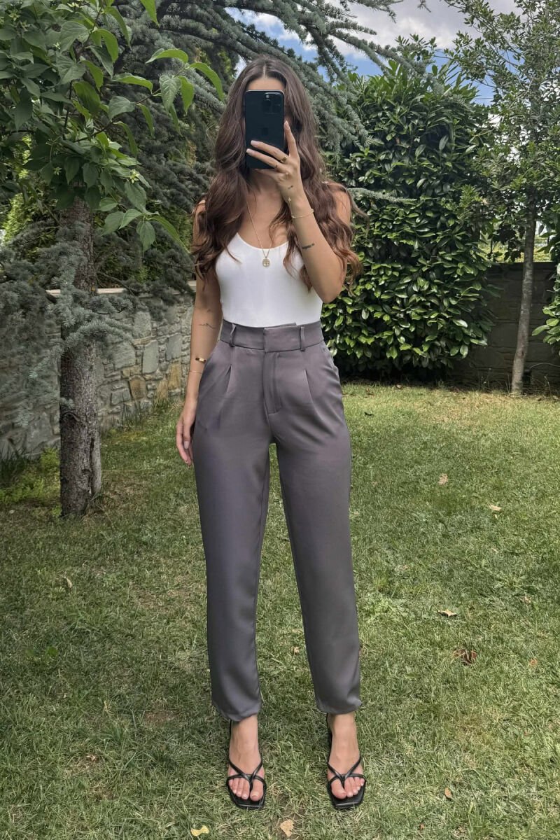 ONE COLOR SIMPLE WOMEN TROUSERS GREY/GRI - 3