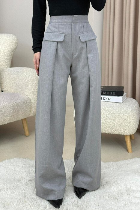 ONE COLOR SIMPLE WOMEN TROUSERS GREY/GRI - KLAUDIO FASHION