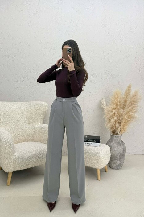 ONE COLOR SIMPLE WOMEN TROUSERS GREY/GRI - KLAUDIO FASHION