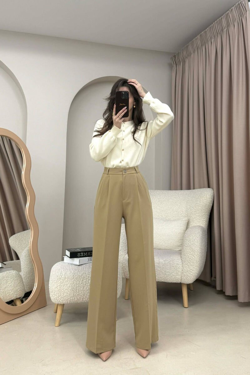 ONE COLOR SIMPLE WOMEN TROUSERS KHAKI / KAKI - 1