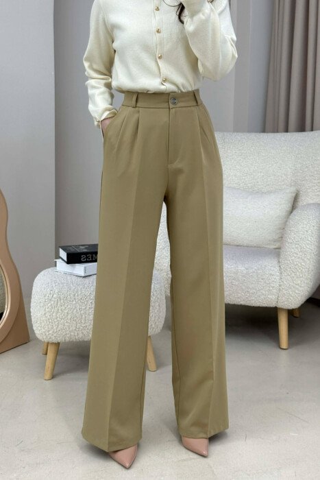ONE COLOR SIMPLE WOMEN TROUSERS KHAKI / KAKI - 4