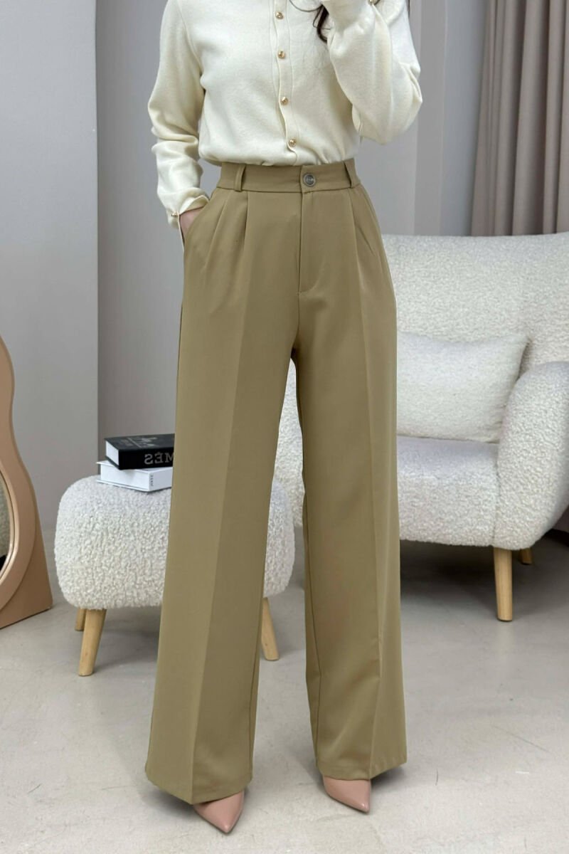 ONE COLOR SIMPLE WOMEN TROUSERS KHAKI / KAKI - 4