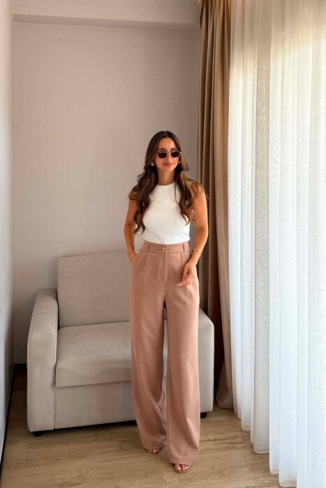 ONE COLOR SIMPLE WOMEN TROUSERS LIGHT BEIGE/BZHZB 