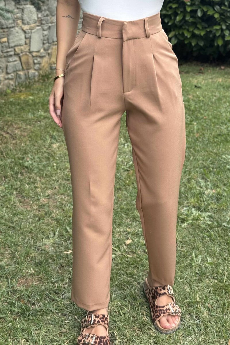 ONE COLOR SIMPLE WOMEN TROUSERS LIGHT BROWN/KAZB - 7