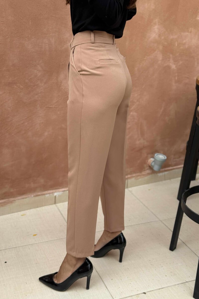ONE COLOR SIMPLE WOMEN TROUSERS LIGHT BROWN/KAZB - 4