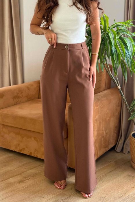 ONE COLOR SIMPLE WOMEN TROUSERS LIGHT BROWN/KAZB - 2