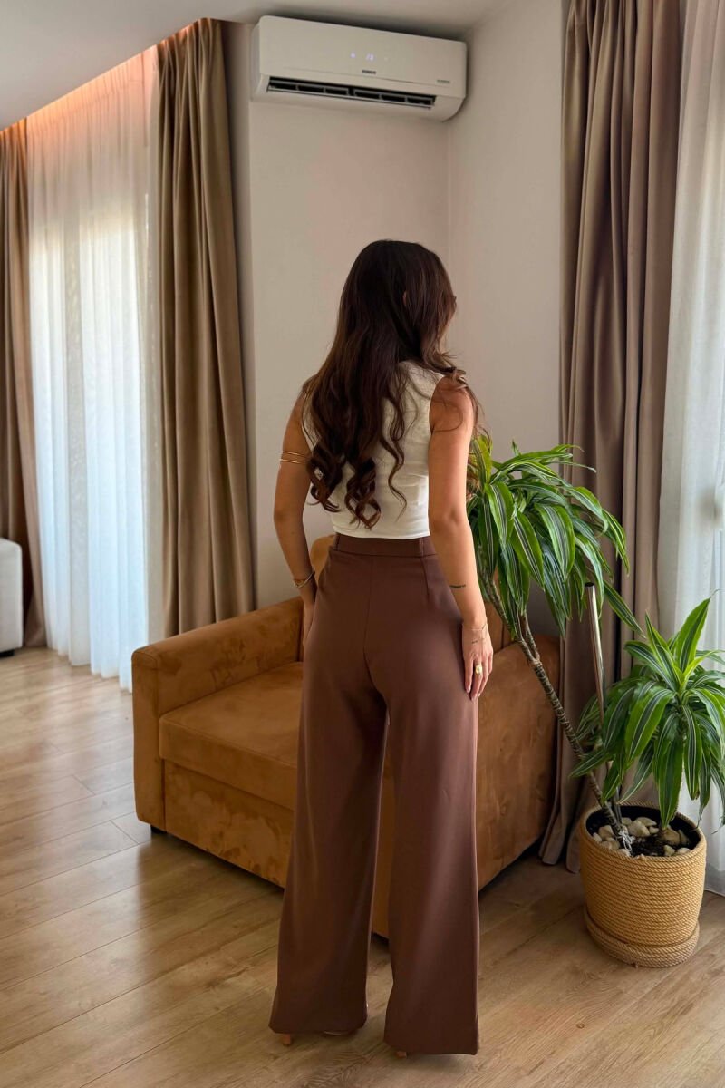 ONE COLOR SIMPLE WOMEN TROUSERS LIGHT BROWN/KAZB - 5