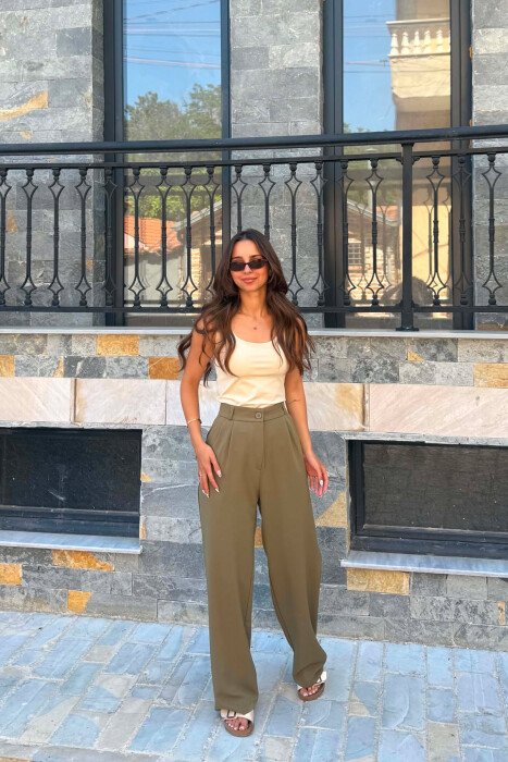 ONE COLOR SIMPLE WOMEN TROUSERS LIGHT GREEN/JEZB 