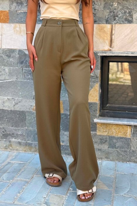 ONE COLOR SIMPLE WOMEN TROUSERS LIGHT GREEN/JEZB - 2