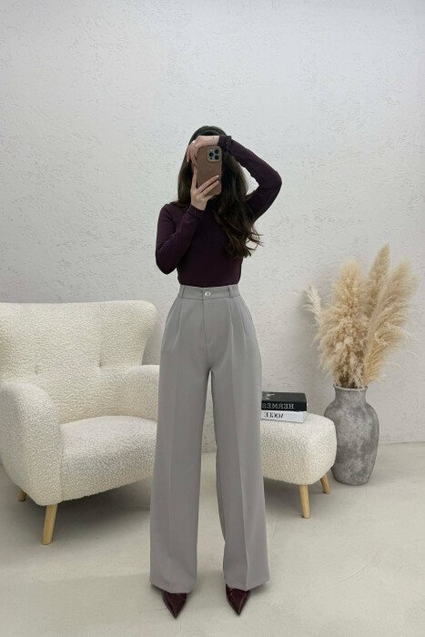 ONE COLOR SIMPLE WOMEN TROUSERS LIGHT GREY/GZ - KLAUDIO FASHION