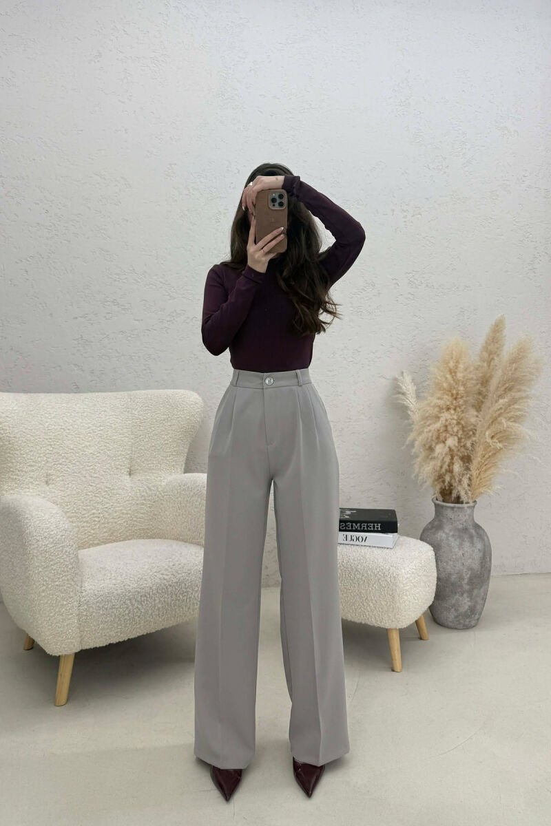 ONE COLOR SIMPLE WOMEN TROUSERS LIGHT GREY/GZ - 1