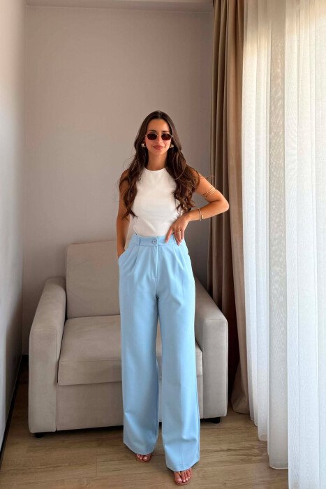 ONE COLOR SIMPLE WOMEN TROUSERS LIGHTBLUE/BZ 