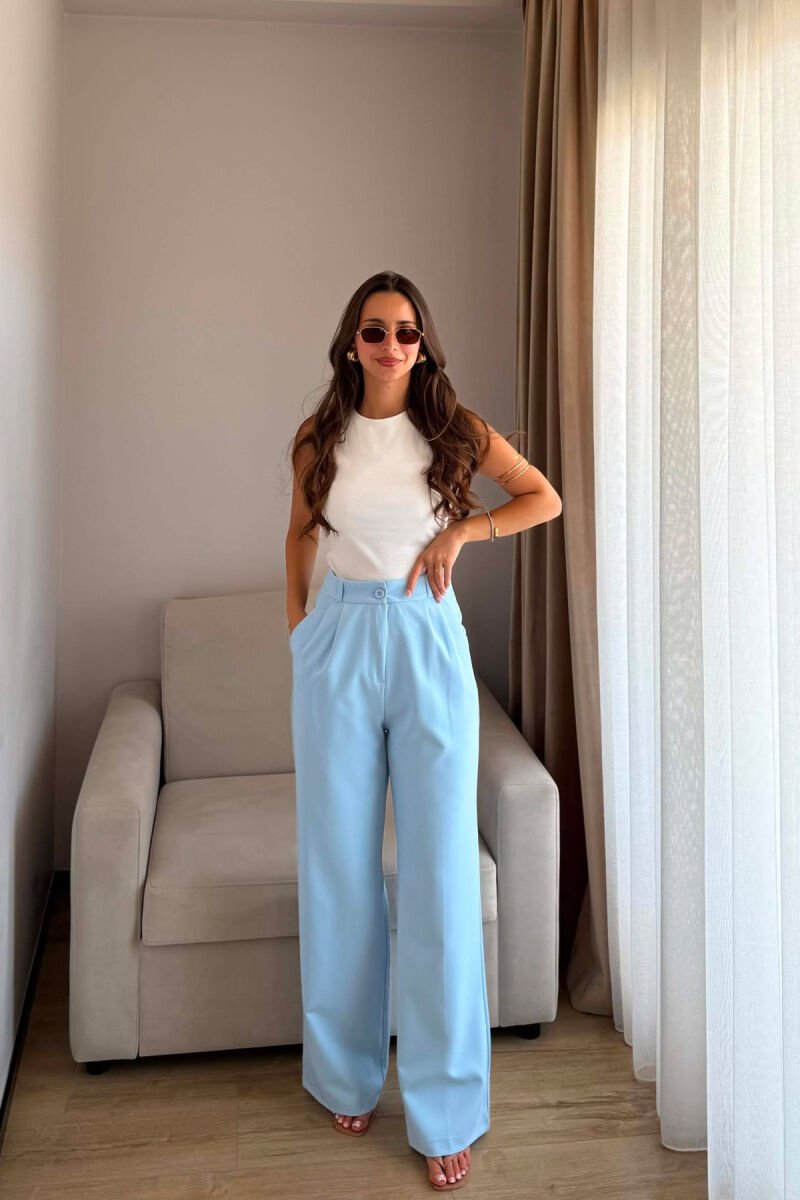 ONE COLOR SIMPLE WOMEN TROUSERS LIGHTBLUE/BZ - 1