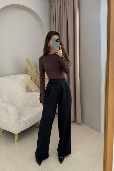 ONE COLOR SIMPLE WOMEN TROUSERS MIDNIGHT BLACK/ E ZEZE MESNATE - 2