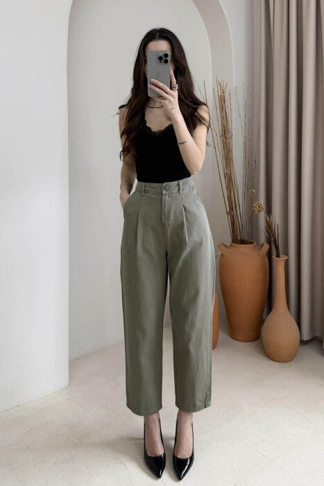 ONE COLOR SIMPLE WOMEN TROUSERS OLIVE/ULLI - 1