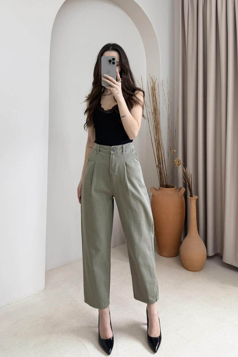 ONE COLOR SIMPLE WOMEN TROUSERS OLIVE/ULLI - 2